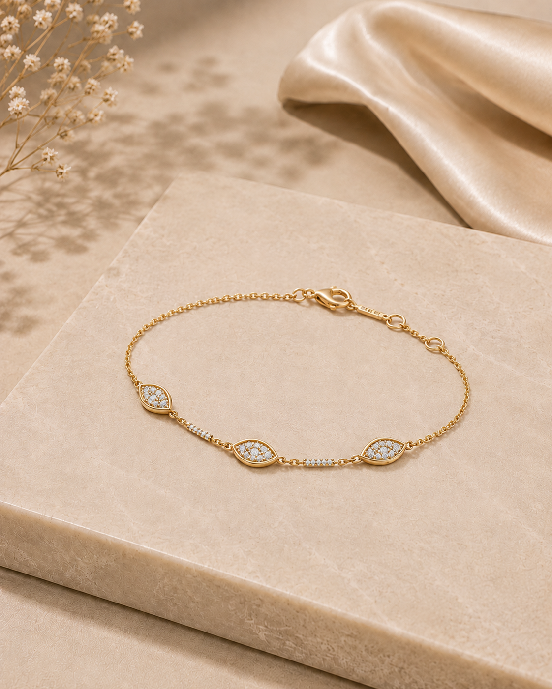 18K gold bezel station diamond bracelet by Oré, view 2