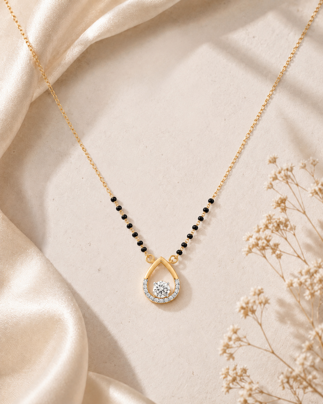 14K gold pear drop diamond mangalsutra pendant by Oré