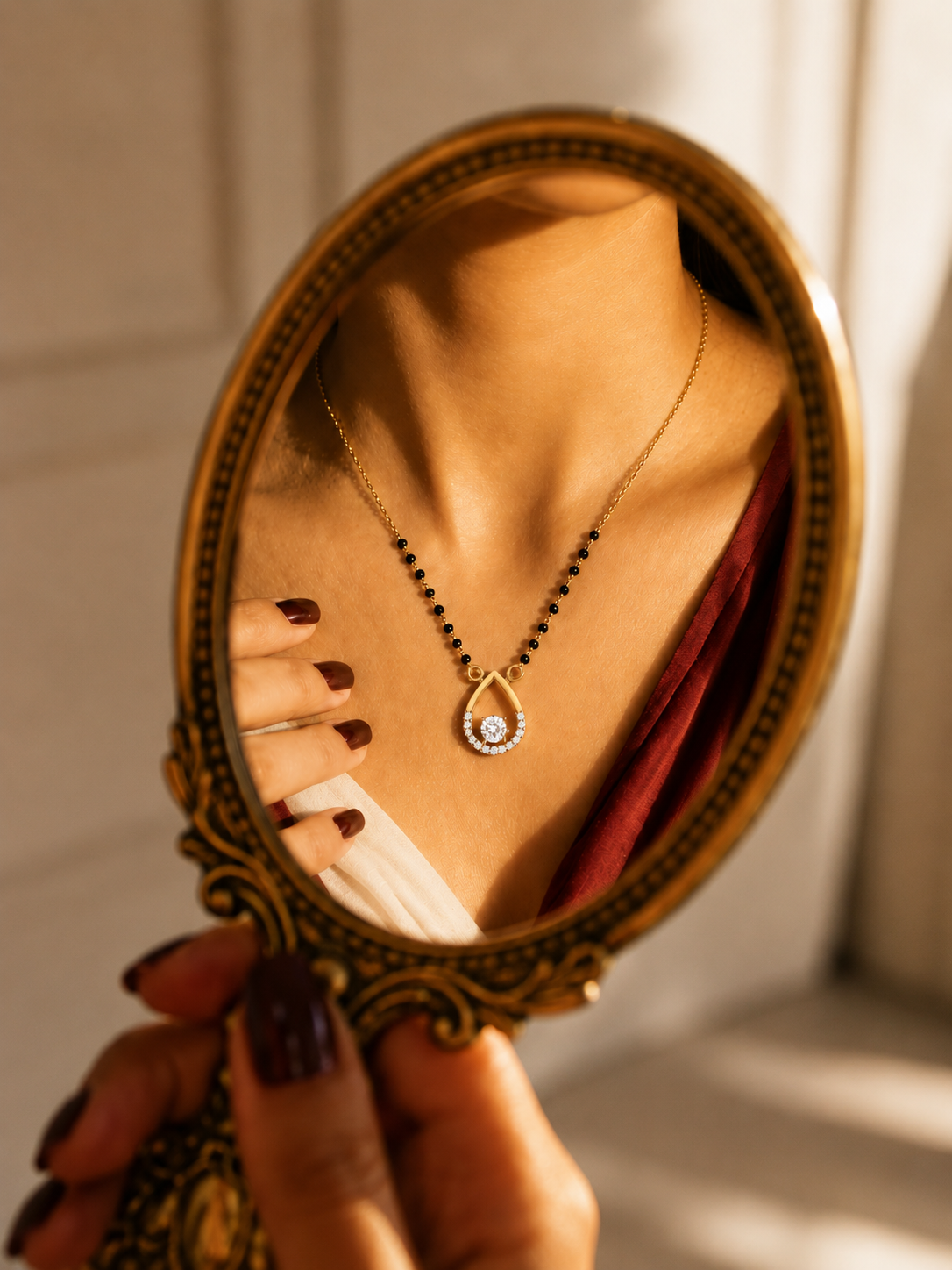 14K gold pear drop diamond mangalsutra pendant by Oré, view 2