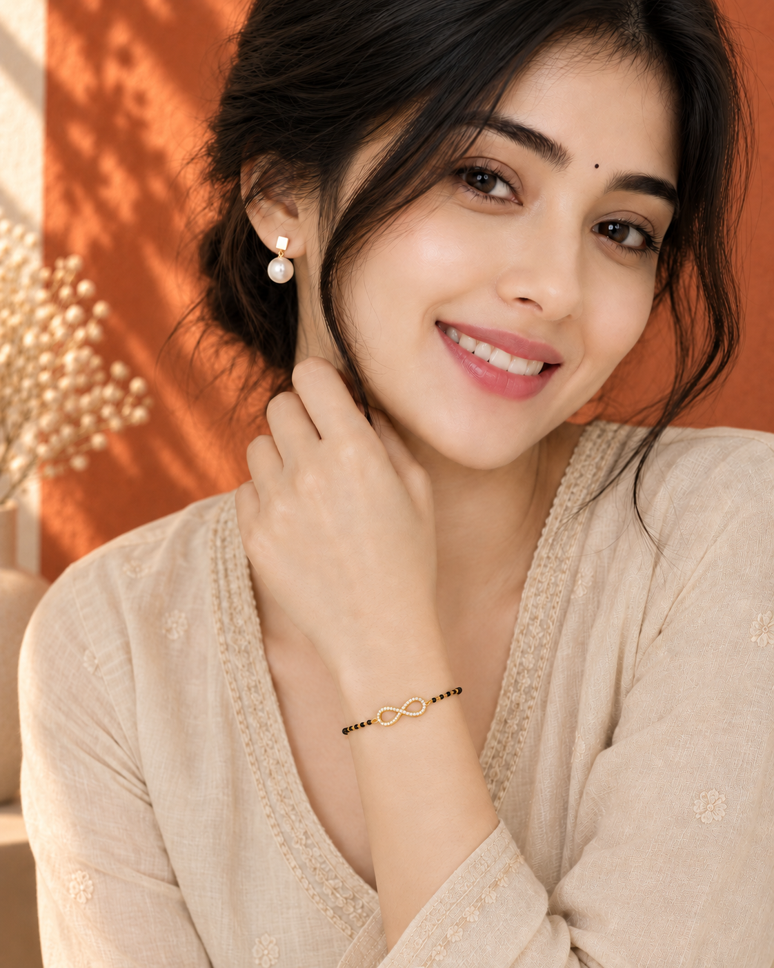 Oré 9K Gold Diamond Infinity Mangalsutra Bracelet, set with laboratory-grown diamonds, view 2
