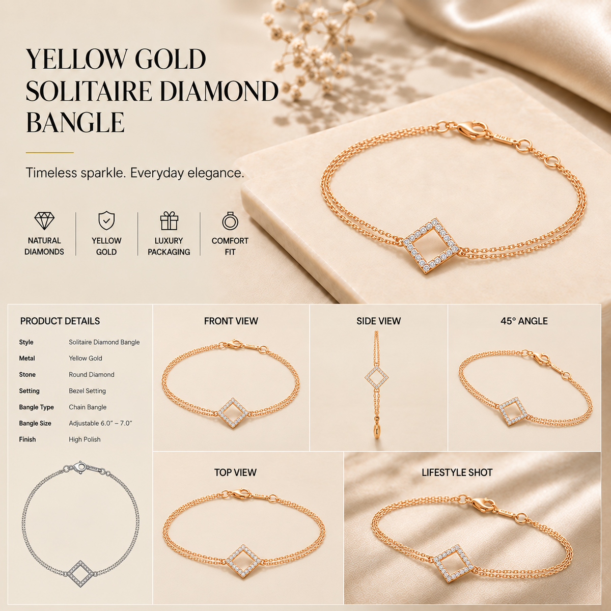14K gold infinity station diamond bracelet by Oré, view 3