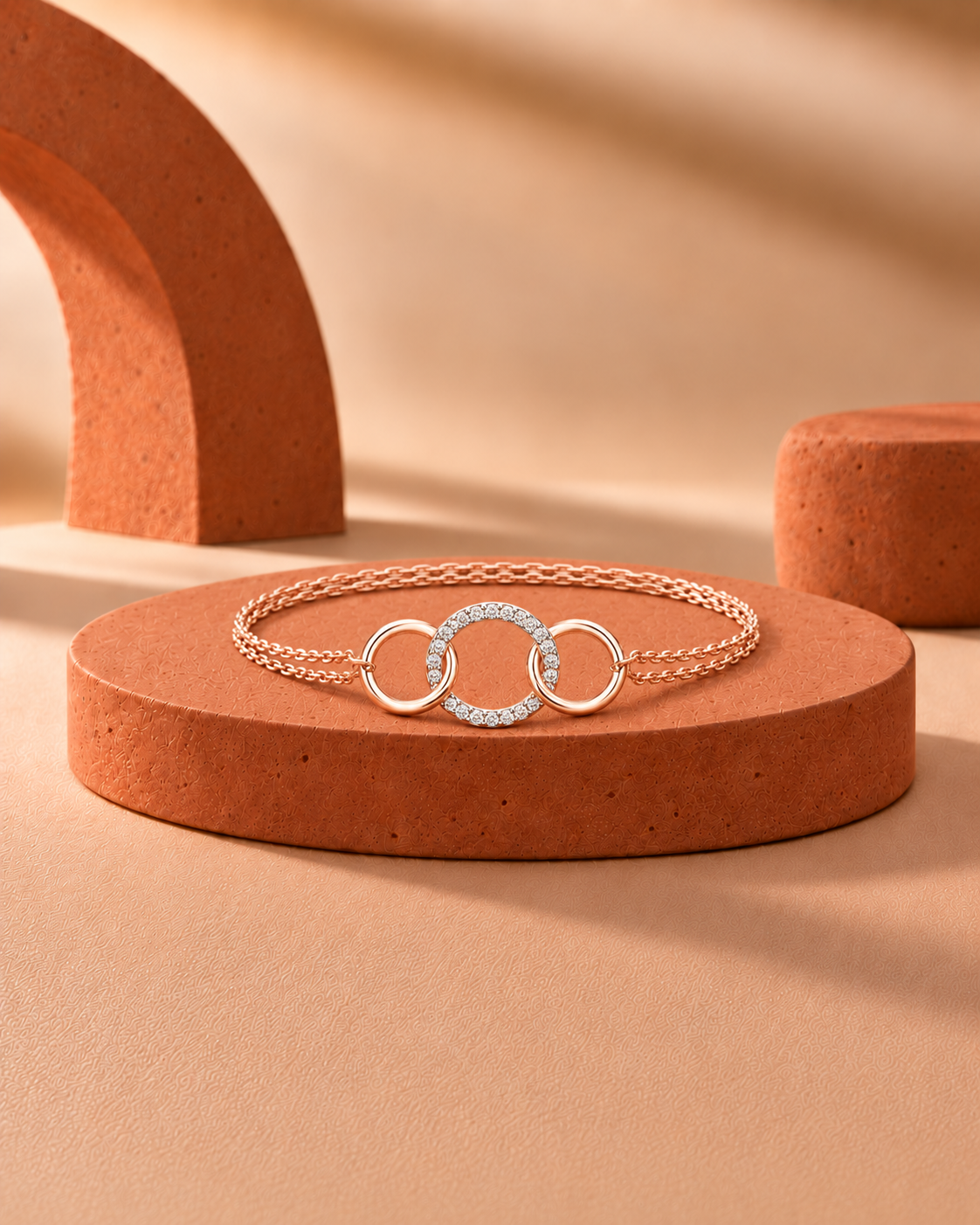 Oré 9K Gold Interlocking Triple-Circle Chain Bracelet with laboratory-grown diamonds, view 1