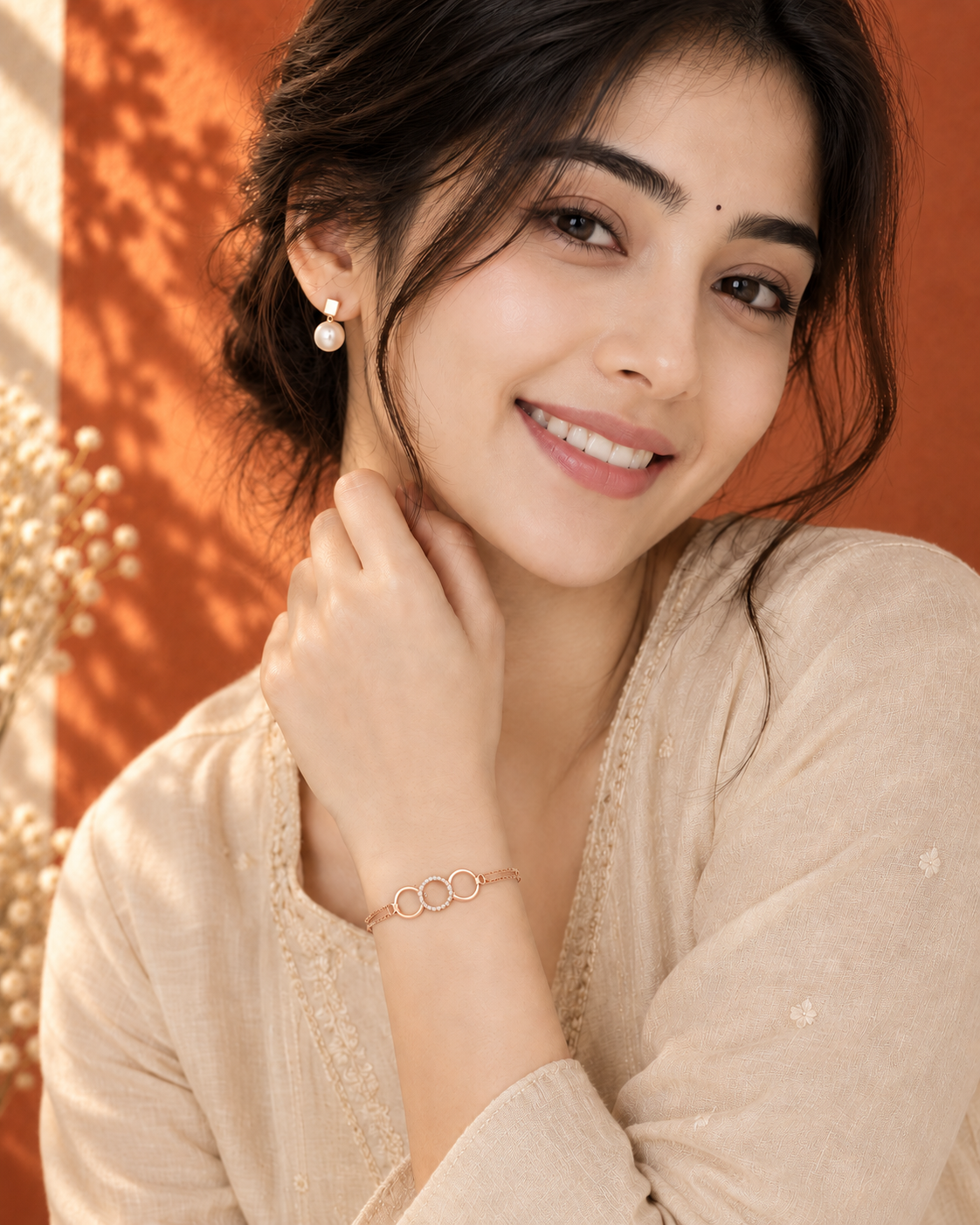 Oré 9K Gold Interlocking Triple-Circle Chain Bracelet with laboratory-grown diamonds, view 2