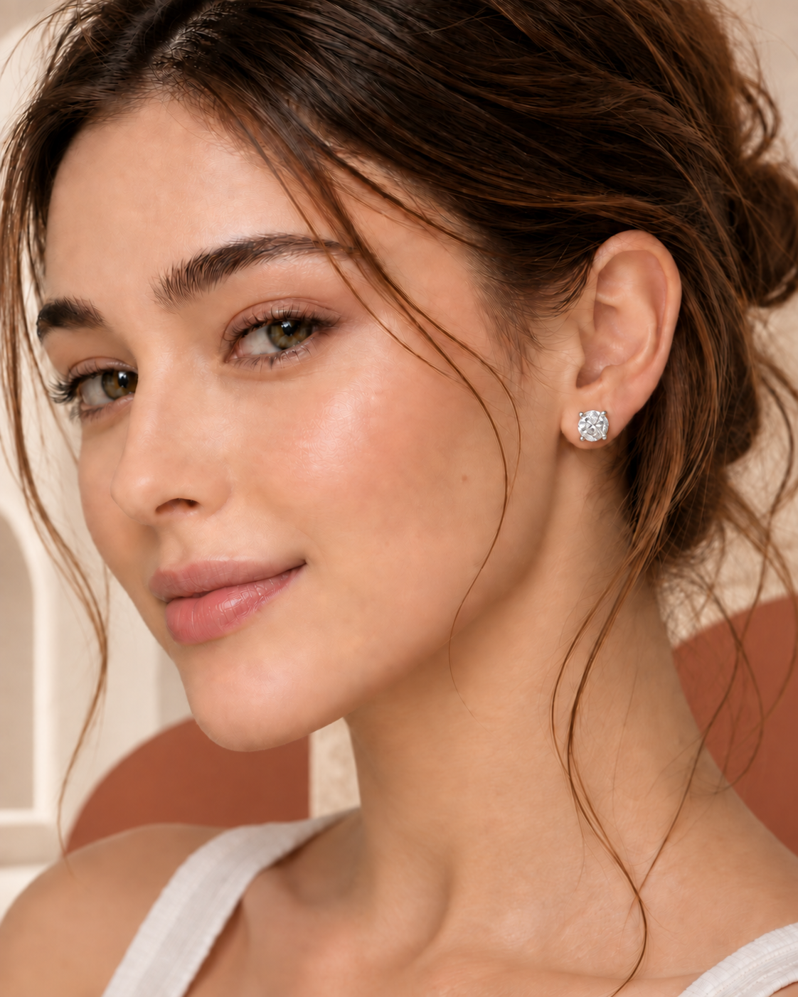9K yellow gold oval solitaire diamond earrings by Oré, view 2