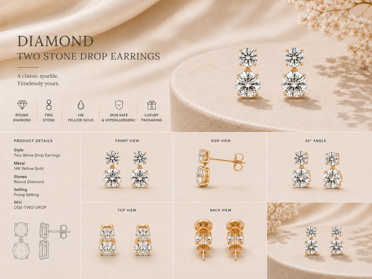 9K gold square halo diamond drop earrings by Oré, view 3