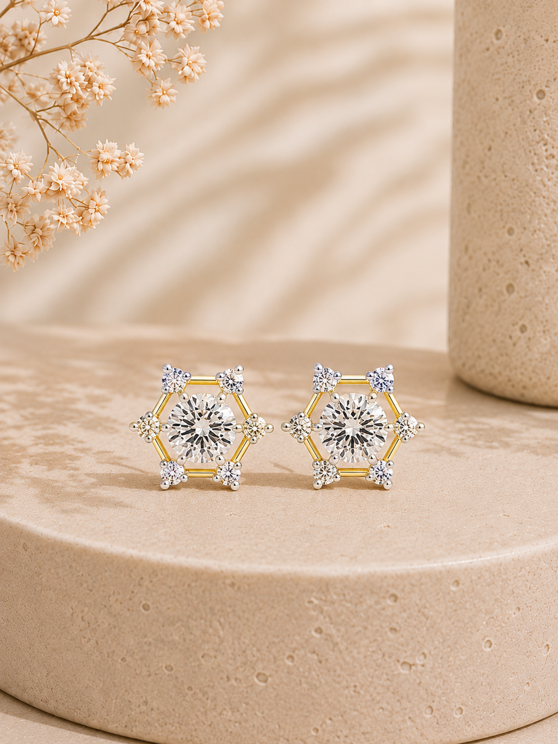 9K gold star cluster diamond earrings by Oré