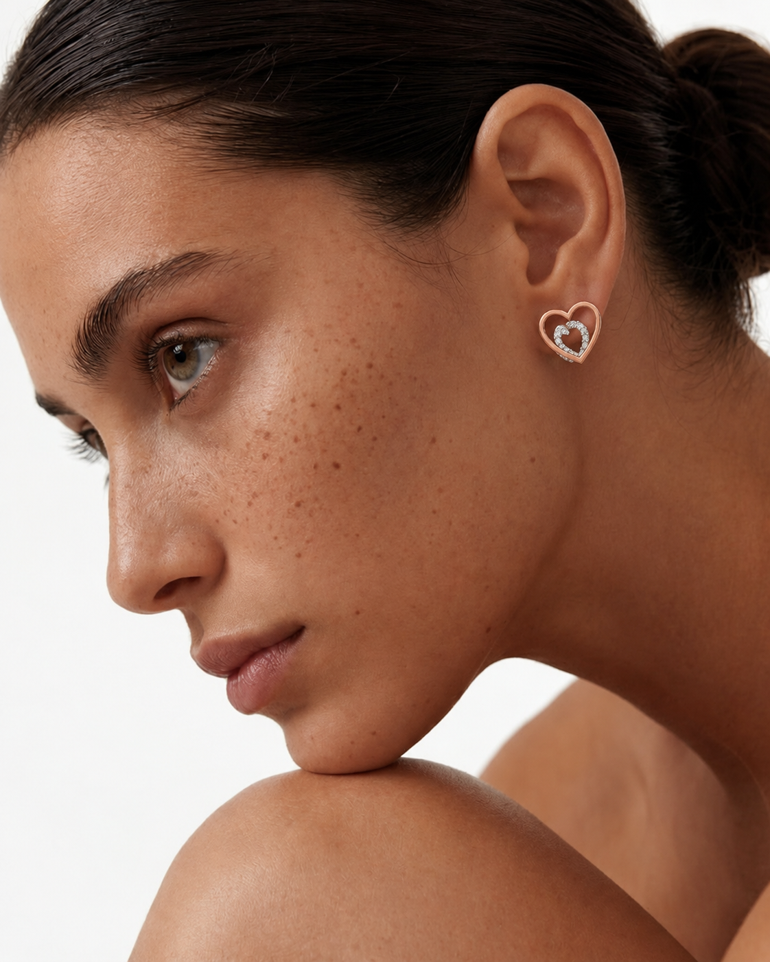 14K gold open heart diamond earrings by Oré, view 2