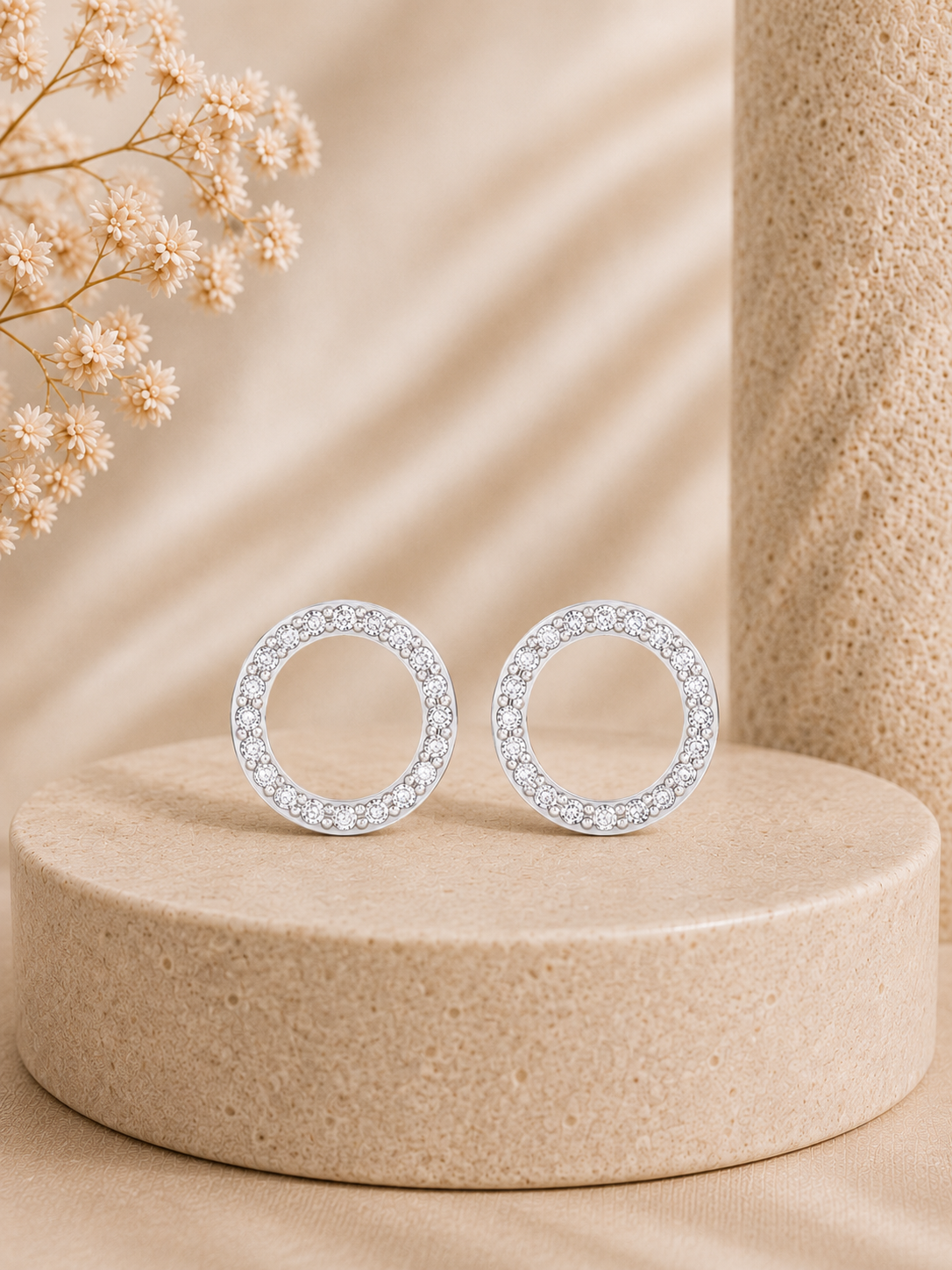 14K gold open circle pavé diamond earrings by Oré