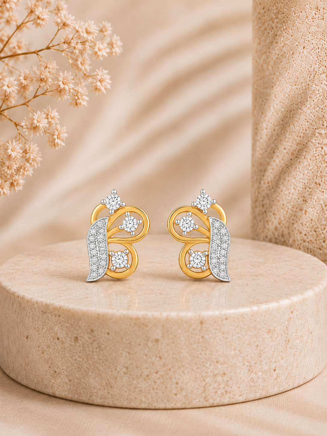 14K gold heart leaf diamond earrings by Oré