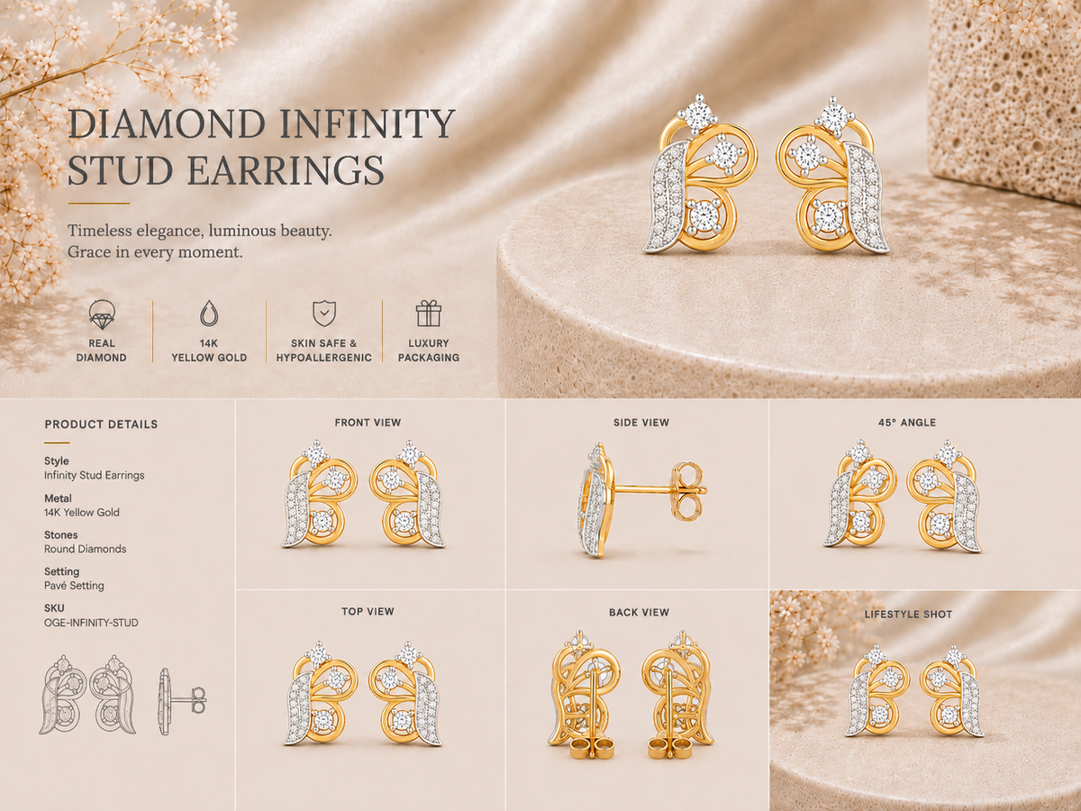 14K gold heart leaf diamond earrings by Oré, view 3