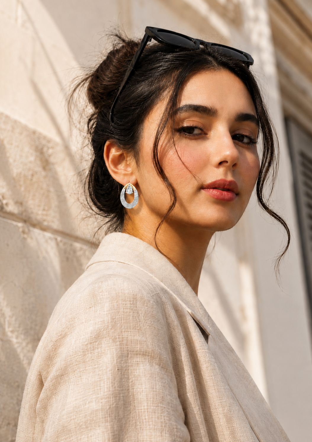 14K gold teardrop halo diamond earrings by Oré, view 2