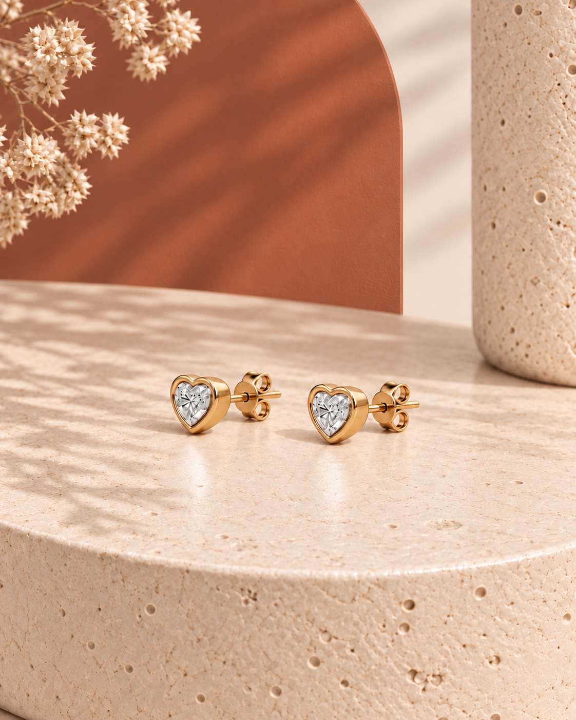 14K yellow gold heart solitaire diamond earrings by Oré
