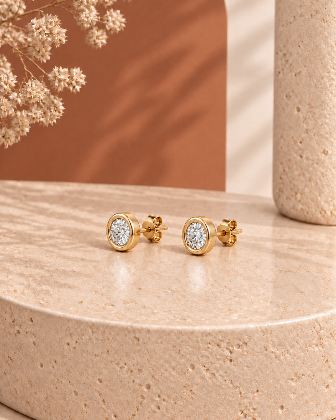 14K yellow gold geometric round diamond earrings by Oré