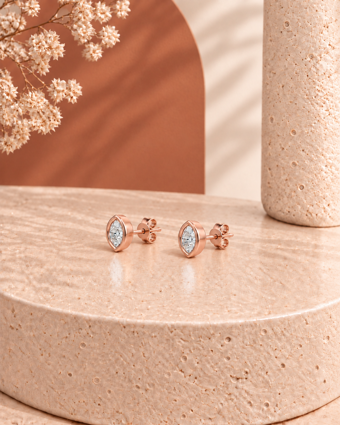 14K rose gold leaf-inspired round diamond earrings by Oré