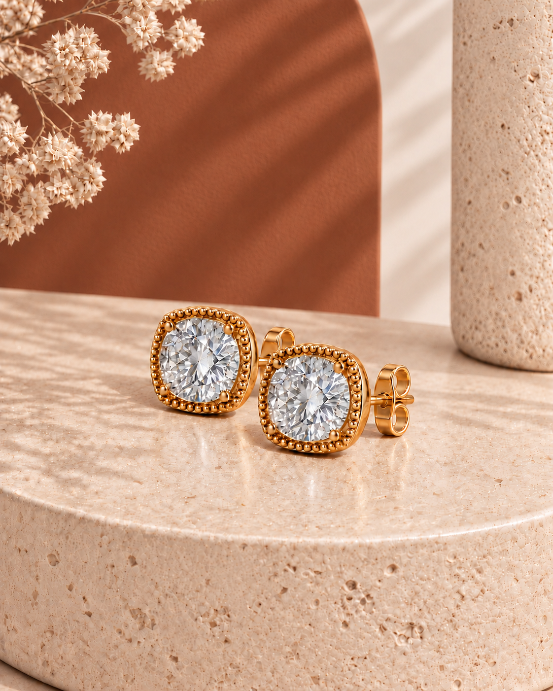 9K yellow gold classic round solitaire stud earrings by Oré