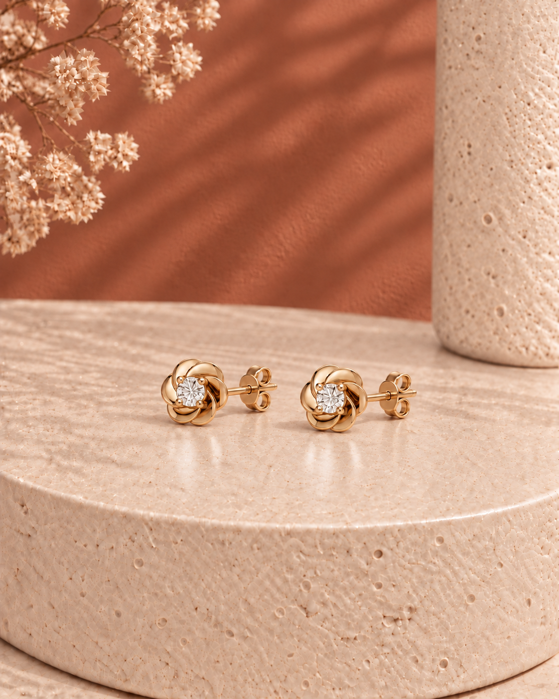14K yellow gold round halo diamond earrings by Oré