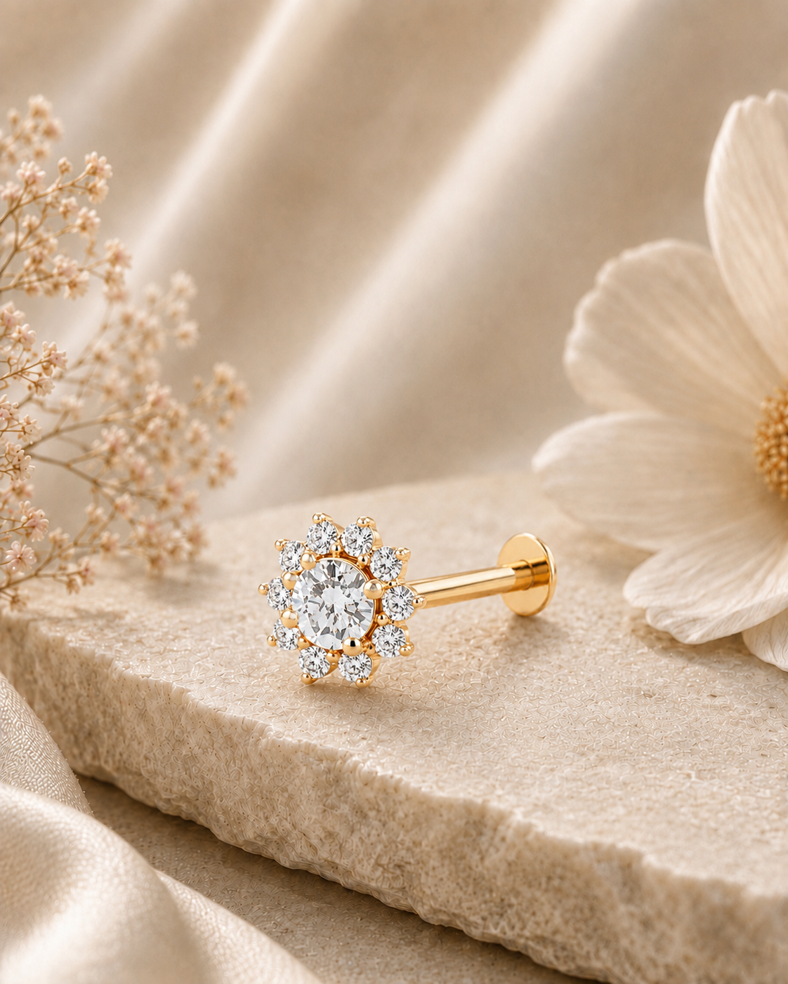 18K gold layered floral cluster nose pin by Oré