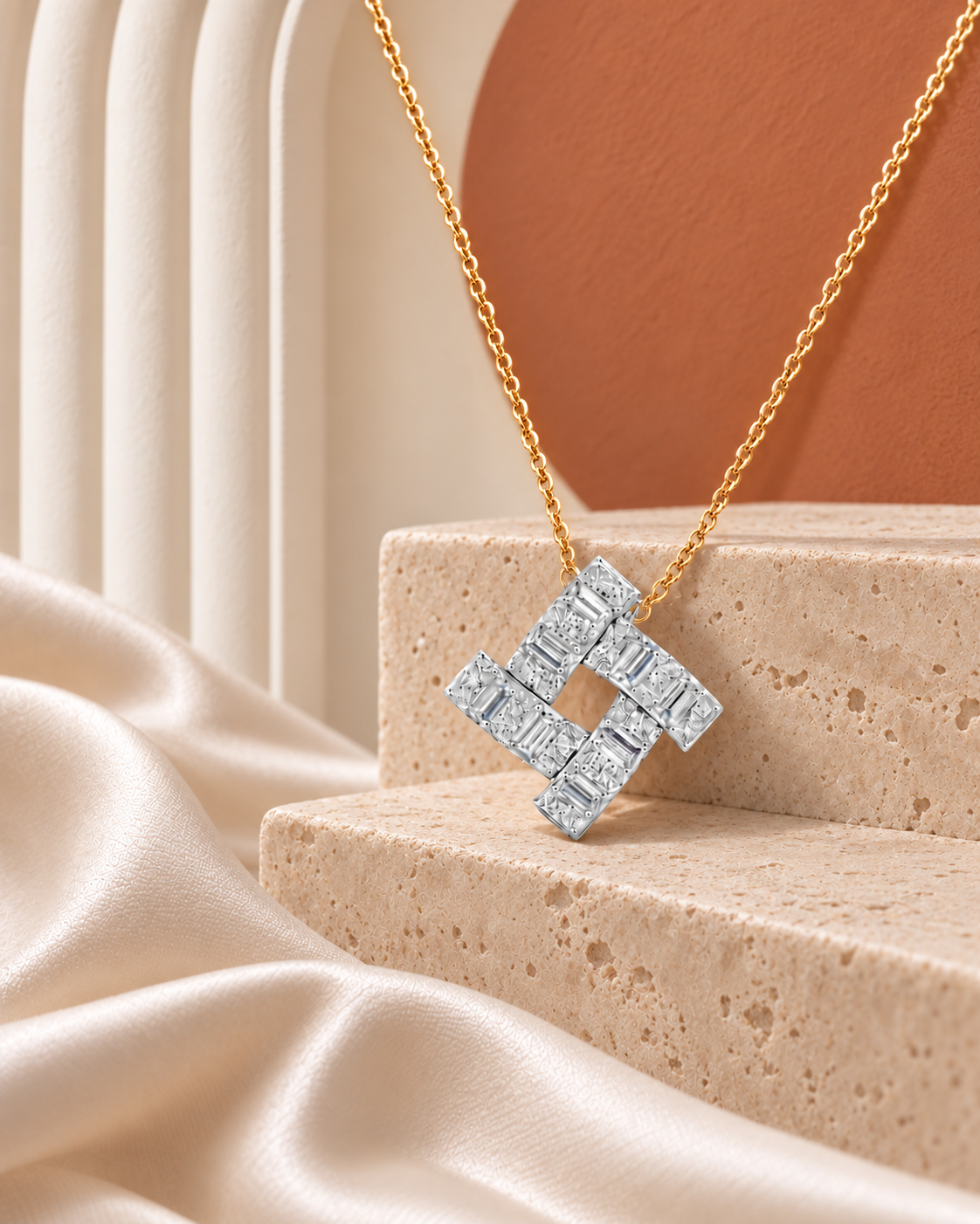 9K yellow gold baguette halo diamond pendant by Oré