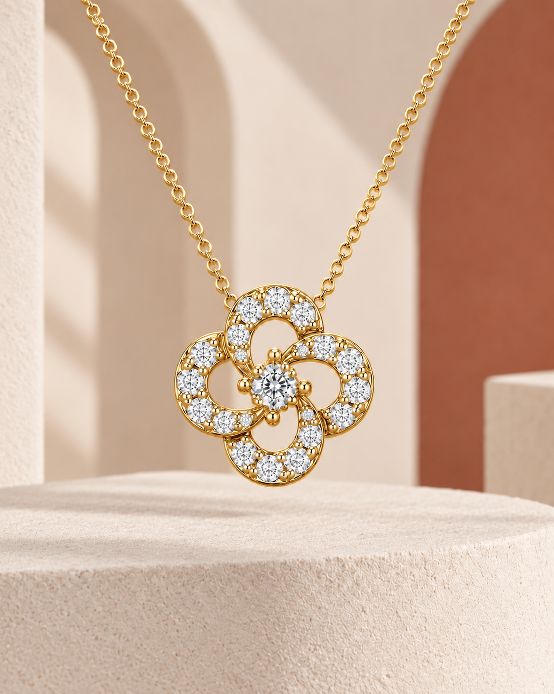 Ore 14KT Rose Gold Flower Pendant with Chain