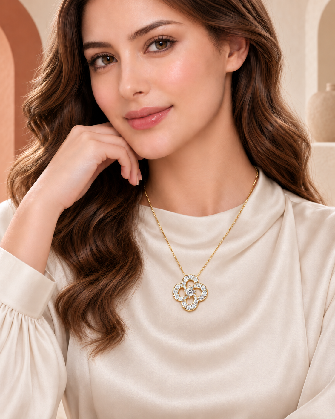 Ore 14KT Rose Gold Flower Pendant with Chain