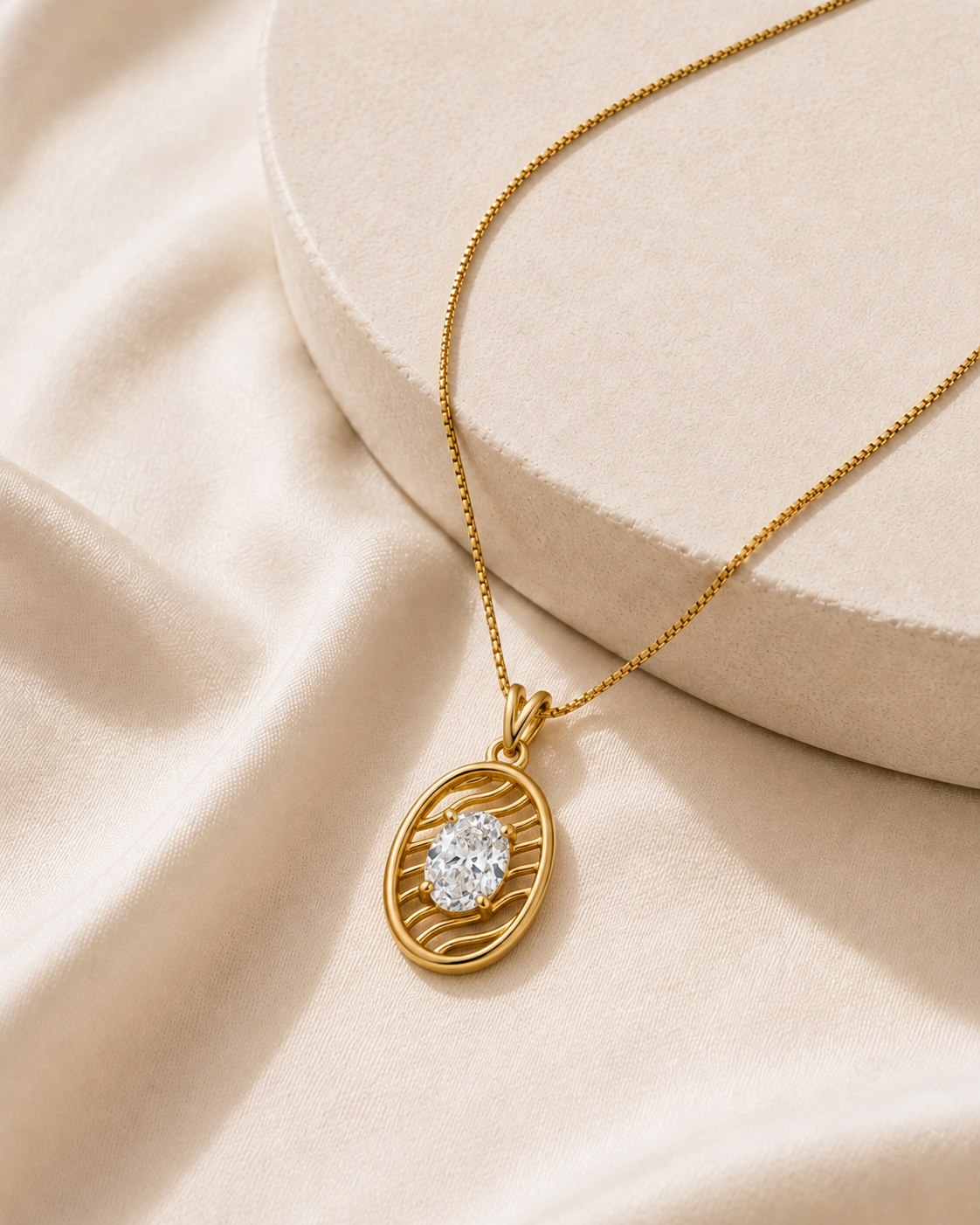 18K gold oval openwork diamond pendant by Oré