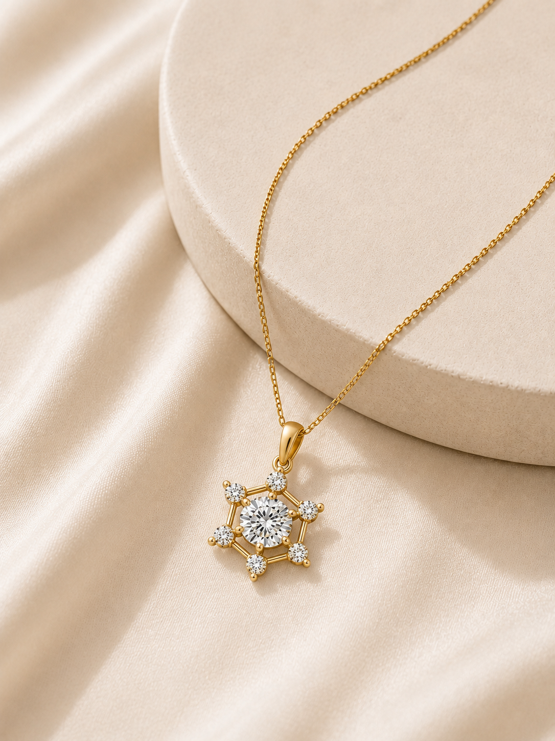 9K gold star halo diamond pendant by Oré