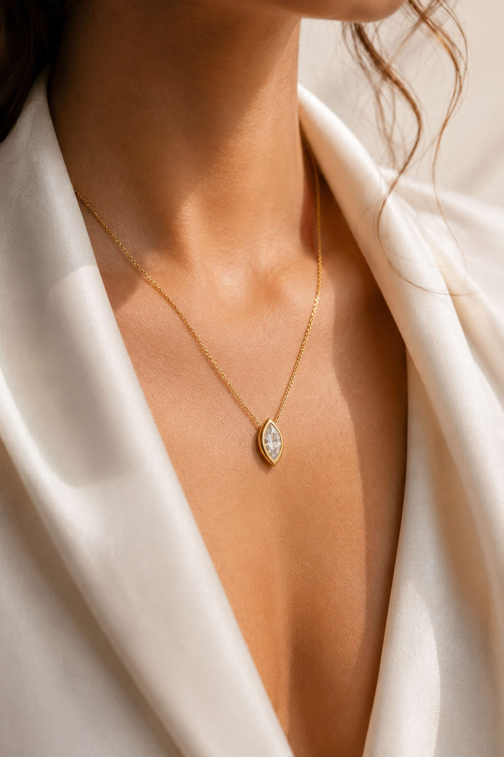 14K gold pear halo diamond pendant by Oré, view 3