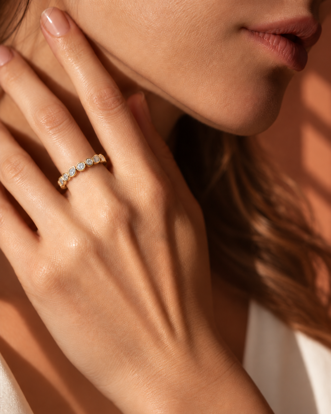 14K yellow gold floral diamond cluster ring by Oré, view 2
