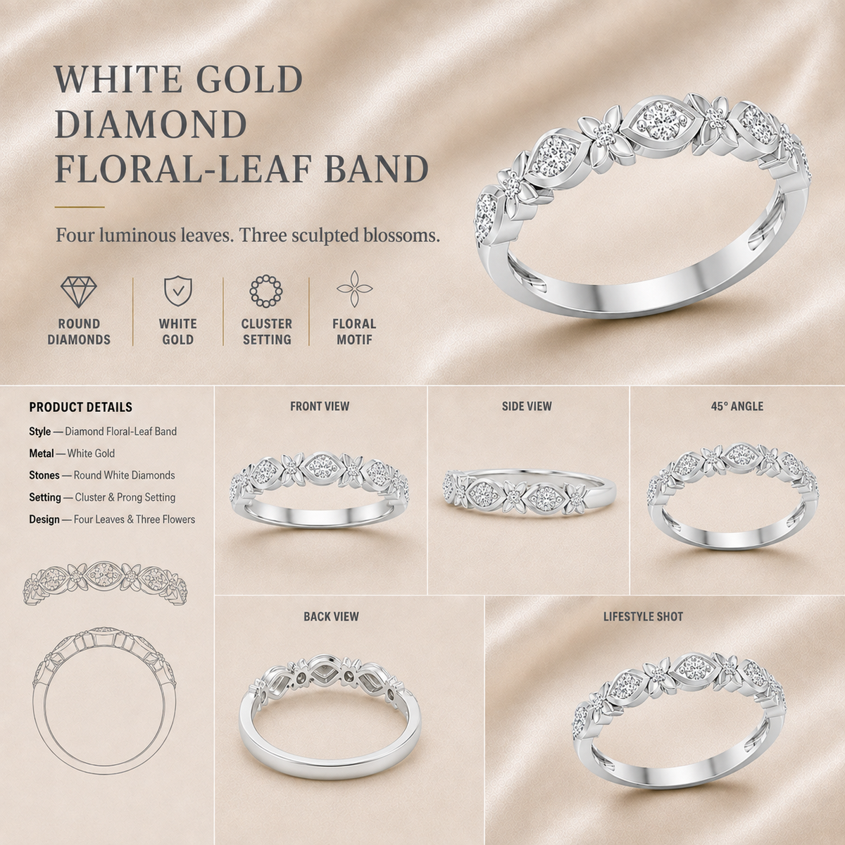 9K yellow gold minimal diamond cluster ring by Oré, view 3