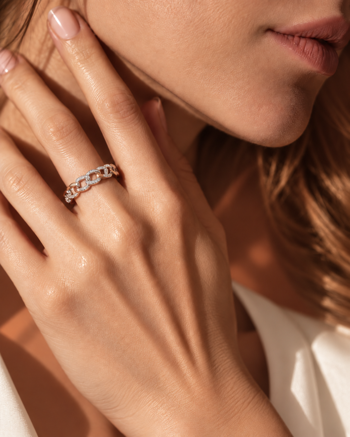 14K white gold pavé wave diamond band ring by Oré, view 2