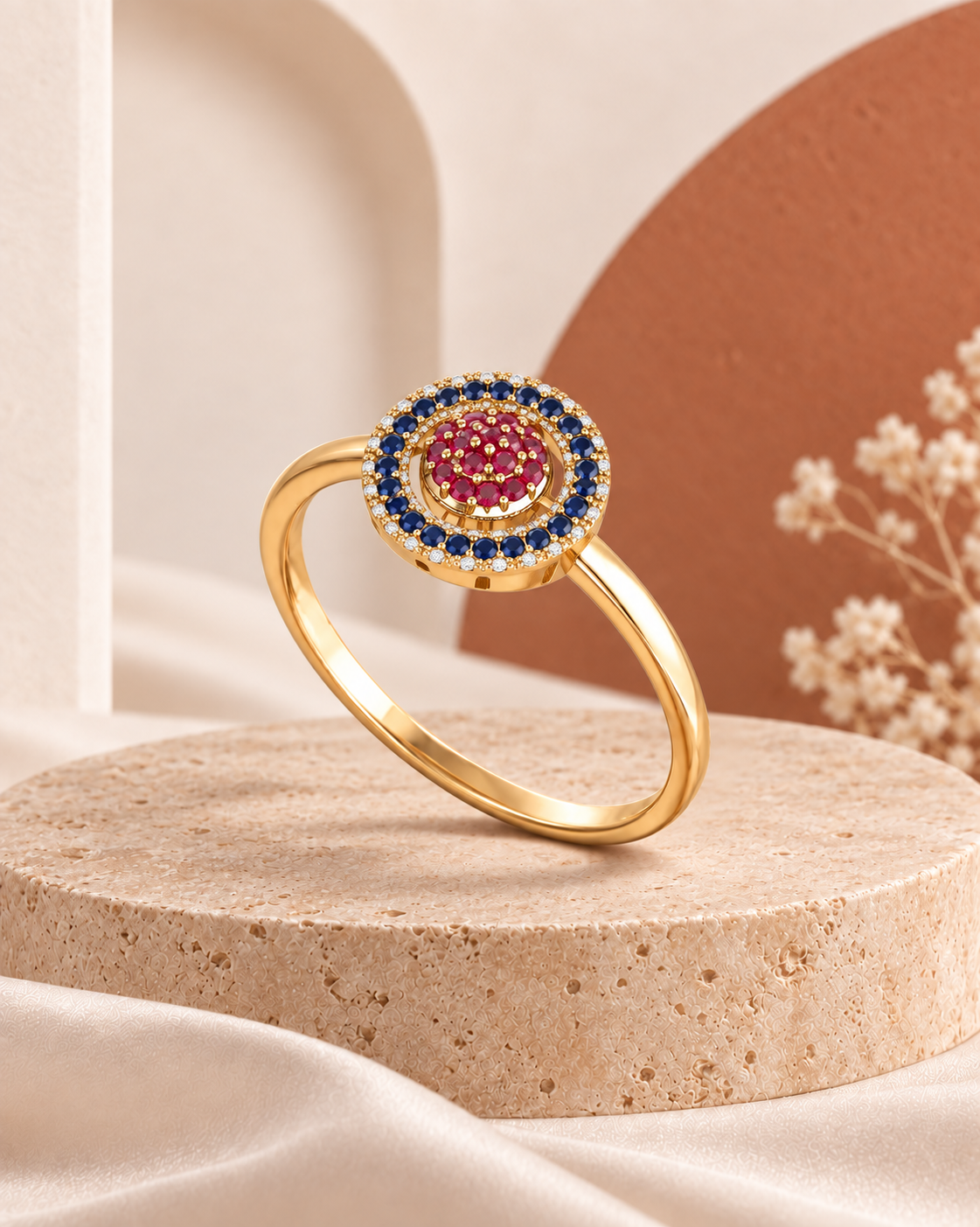 9K yellow gold multi-row pavé diamond band ring by Oré