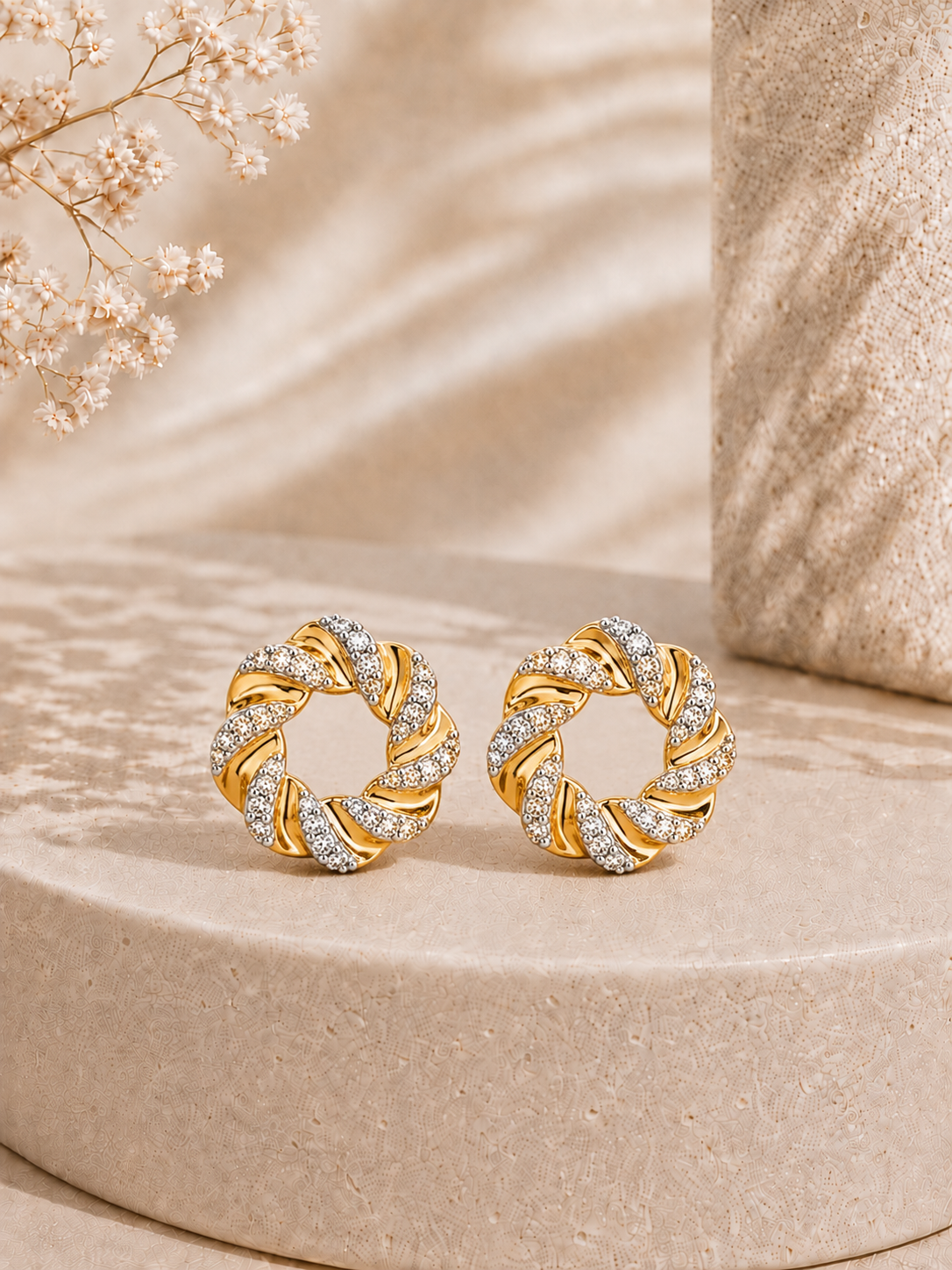 9K gold floral wreath diamond stud earrings by Oré