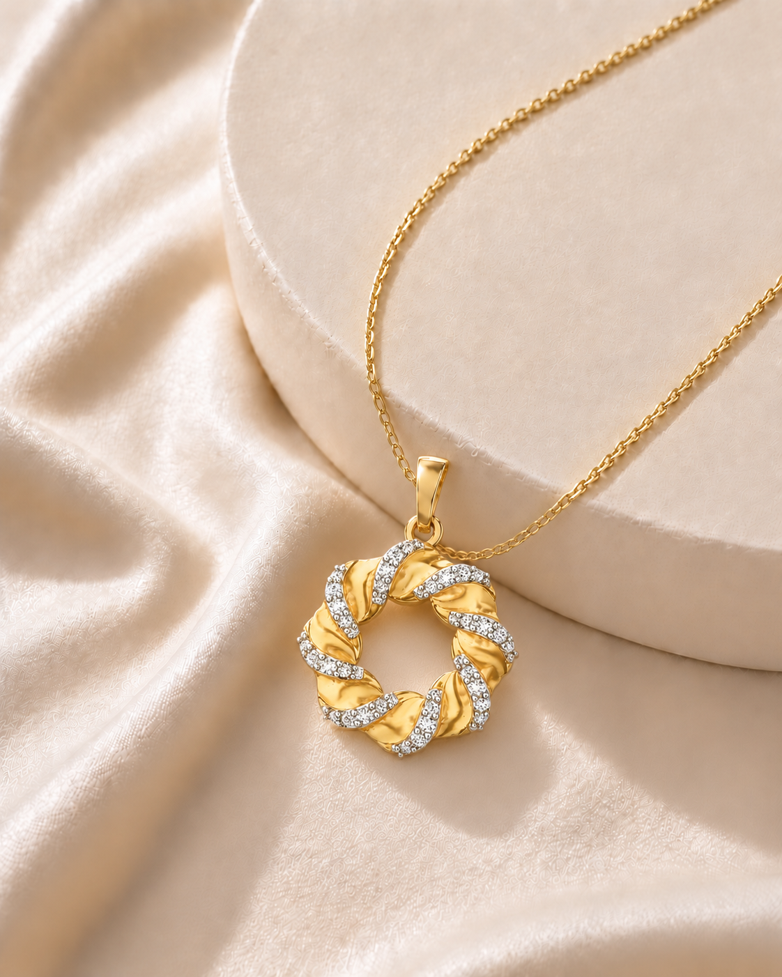 14K gold floral wreath diamond pendant by Oré