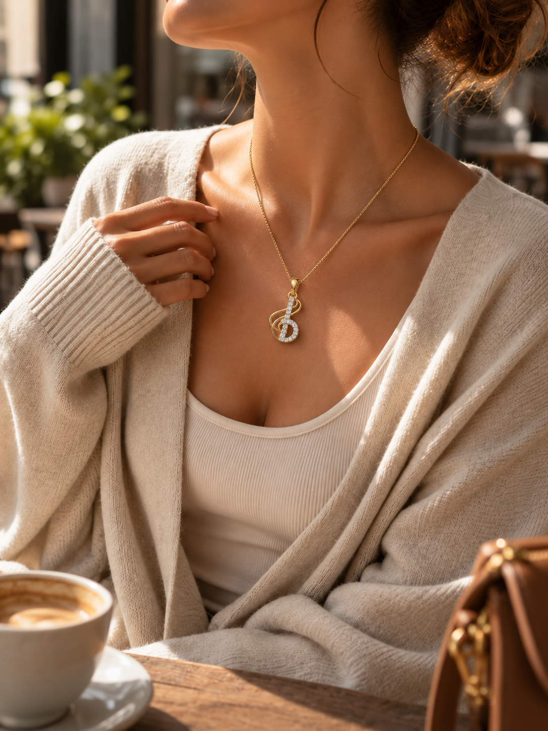 9K gold musical note diamond pendant by Oré, view 3