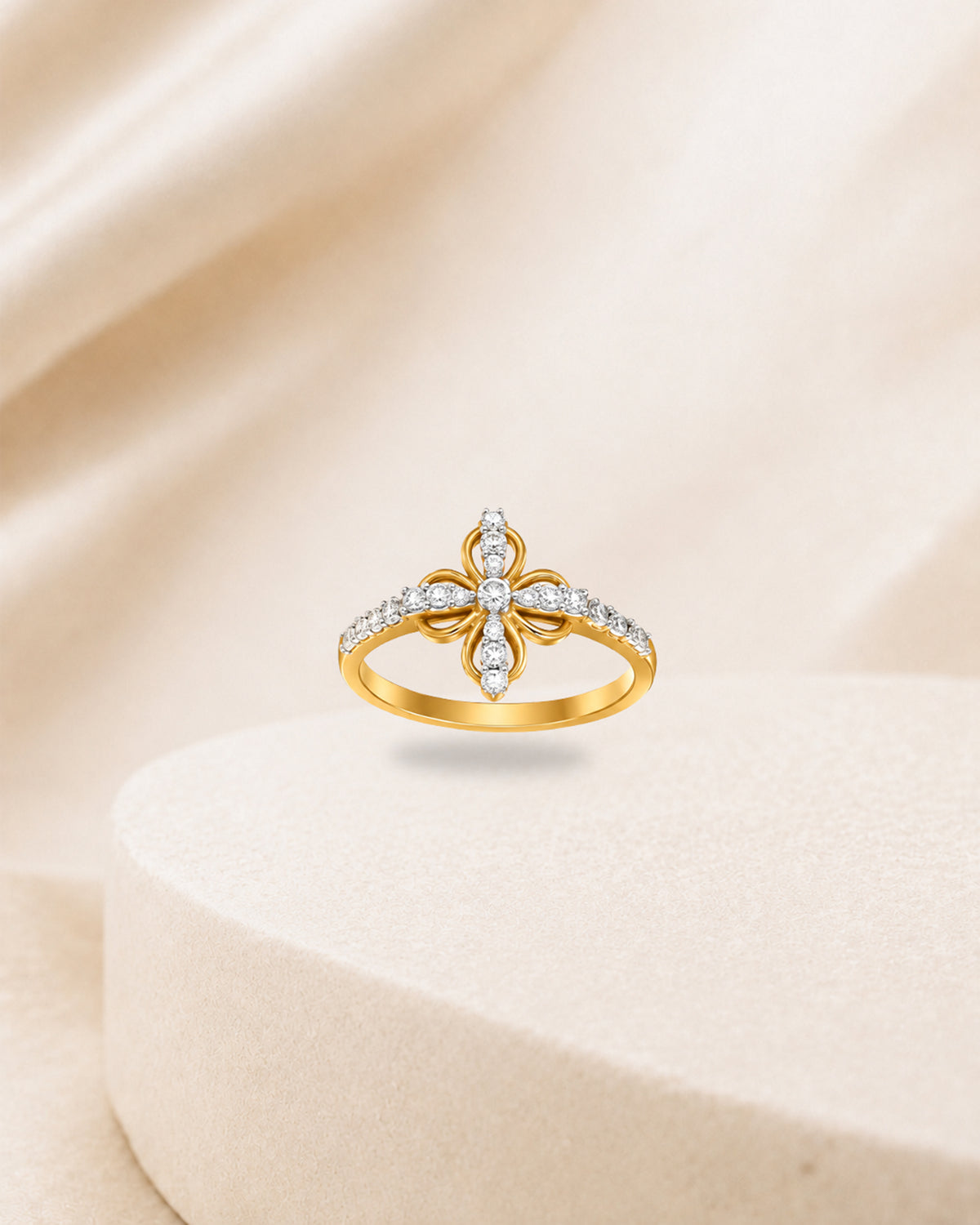 14K gold floral cluster diamond ring by Oré