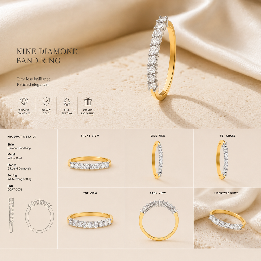Ore Yellow Gold 10-Diamond Half Eternity Band Ring - 14KT (sample)