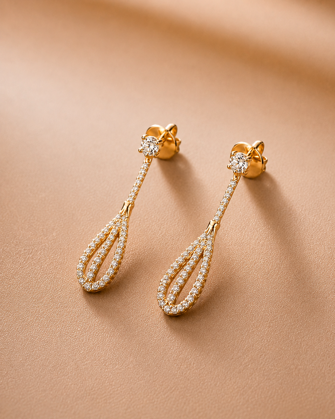 Ore 9K Gold Openwork Teardrop Chain-Drop Earrings
