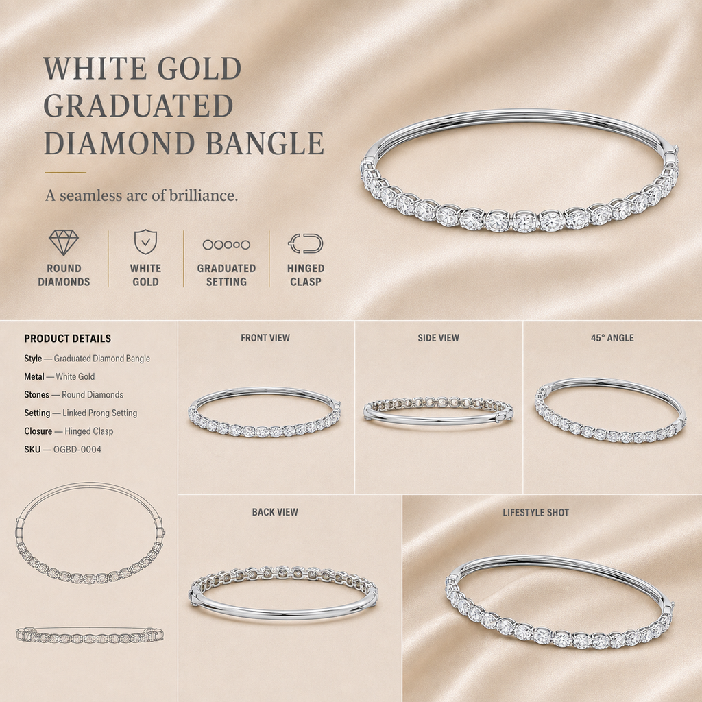 Ore 9K Rose Gold Diamond Line Hinged Bangle