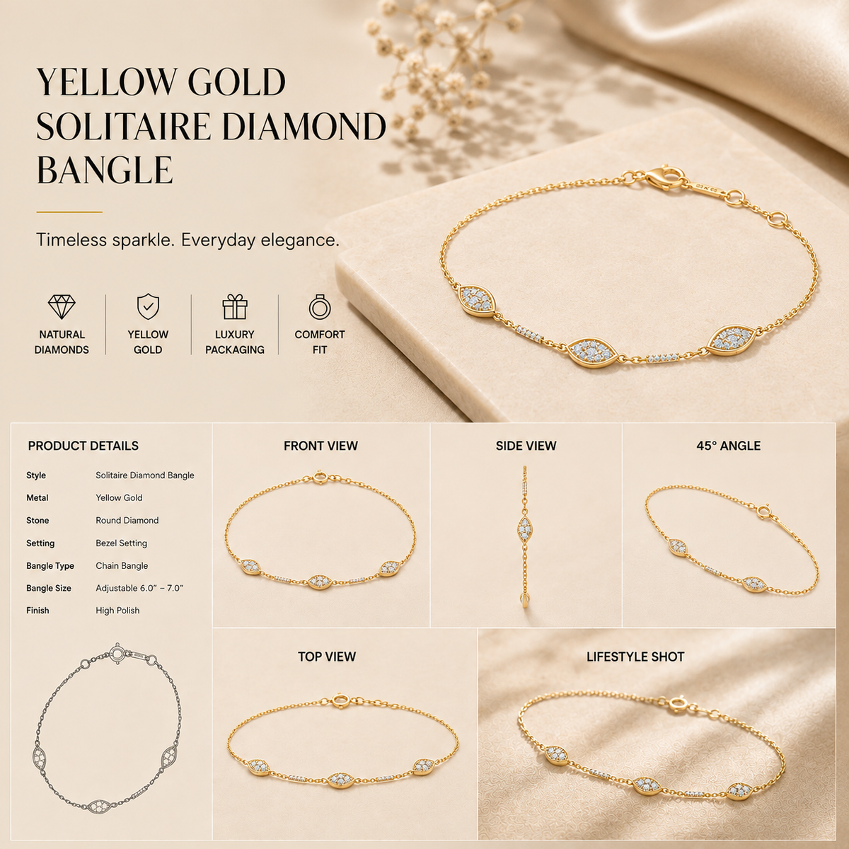 18K gold bezel station diamond bracelet by Oré
