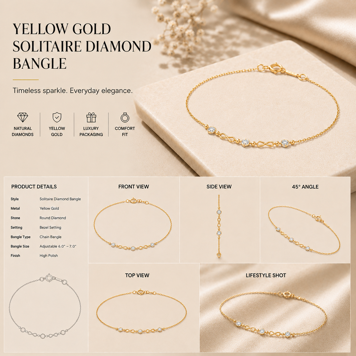 18K gold delicate chain bracelet by Oré, view 2