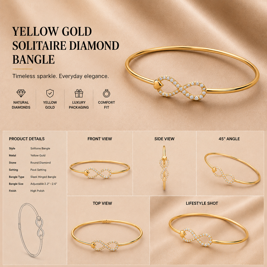 Ore 9K Gold Diamond Infinity Bangle