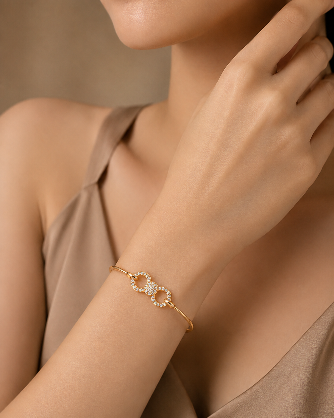 Ore 9K Gold Floral Infinity Diamond Bangle