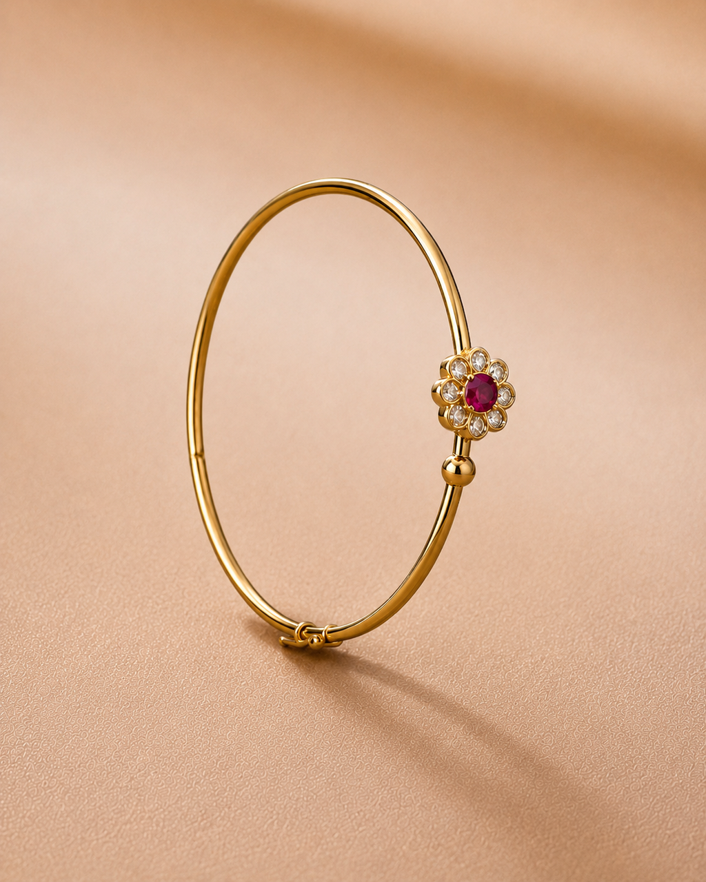 Ore 9K Gold Delicate Floral Open Bangle