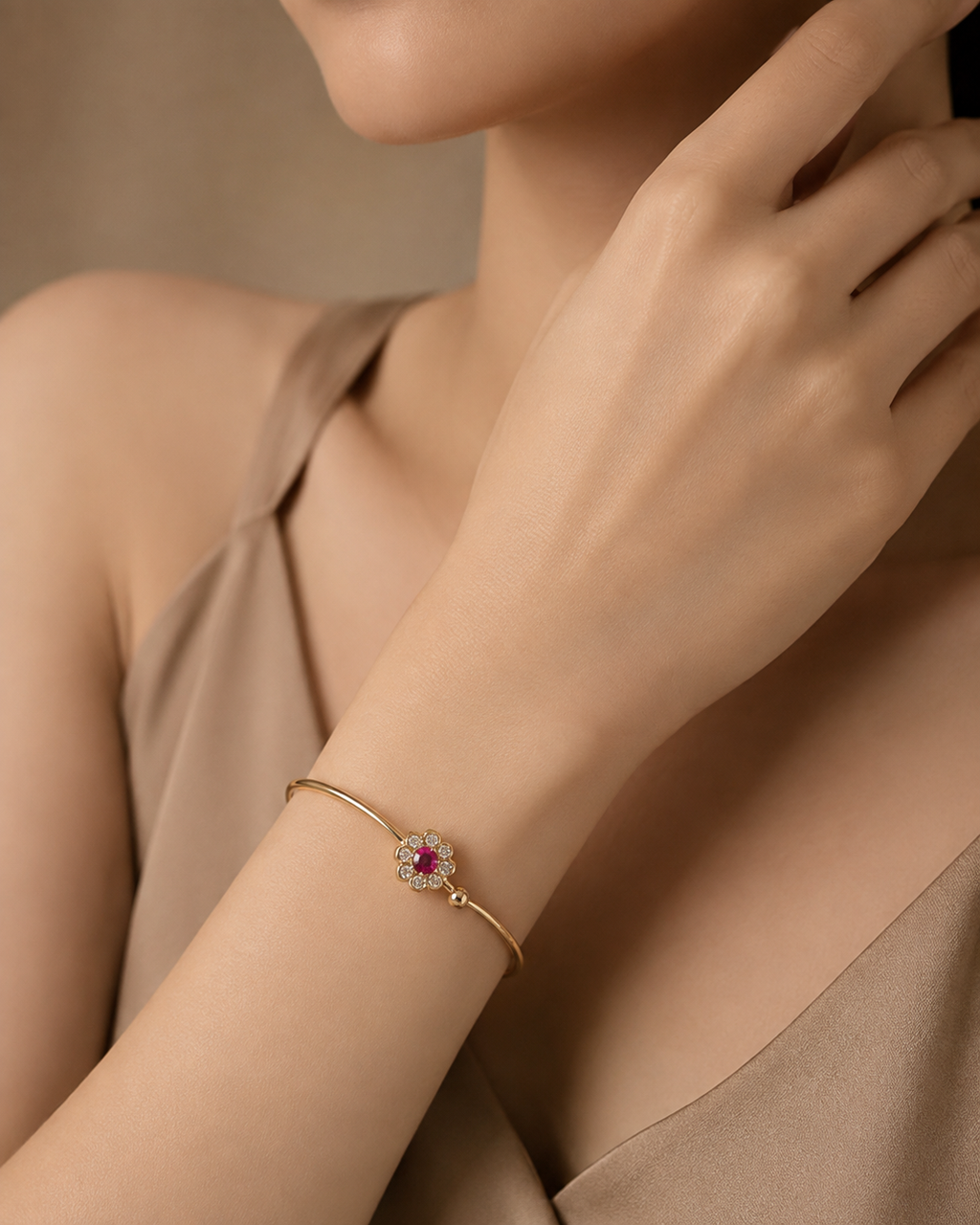 Ore 9K Gold Delicate Floral Open Bangle