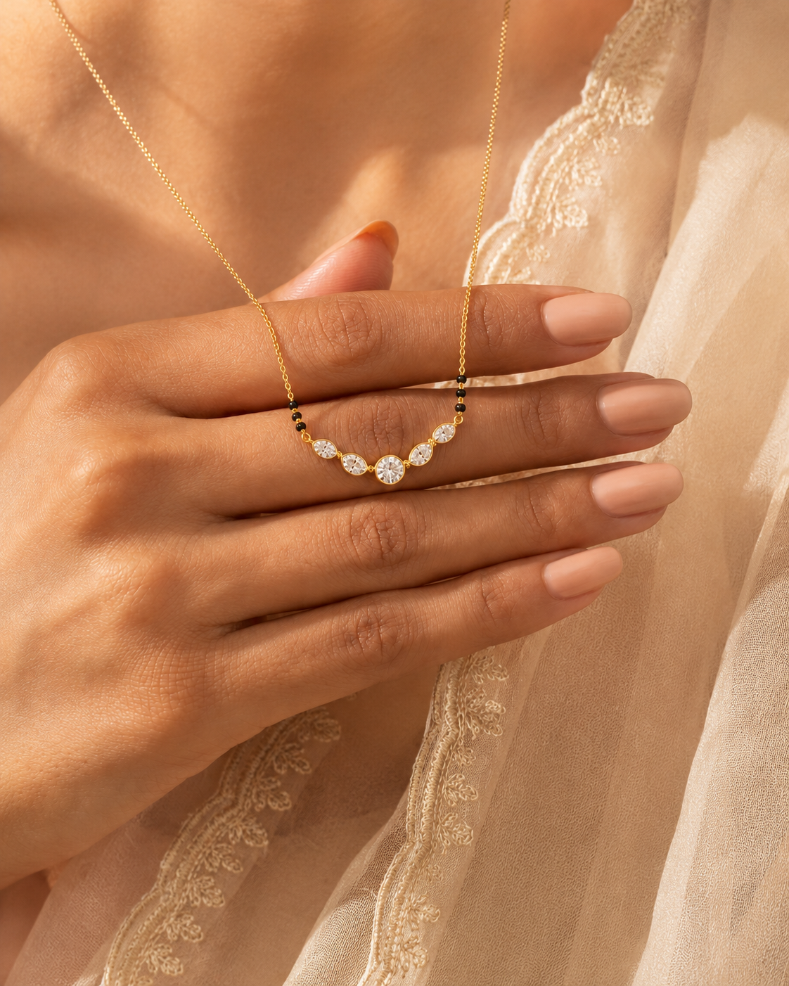 14K gold graduated diamond necklace by Oré, view 2