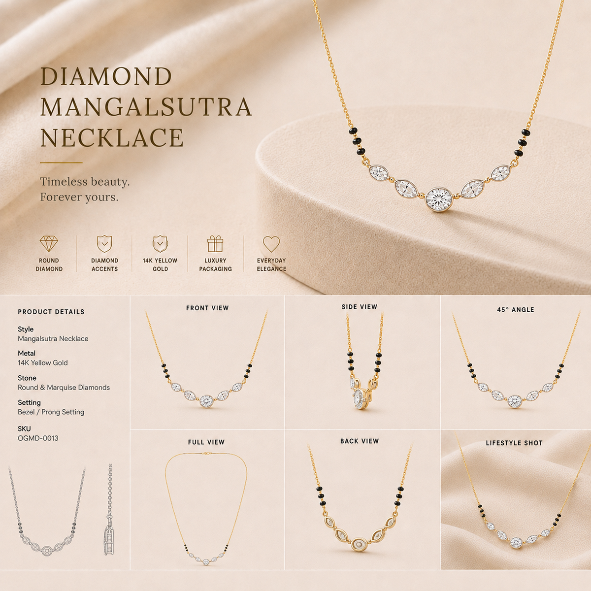 14K gold graduated diamond necklace by Oré, view 3