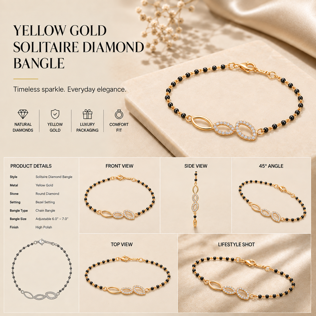 14K gold interlocking oval diamond bracelet by Oré, view 3