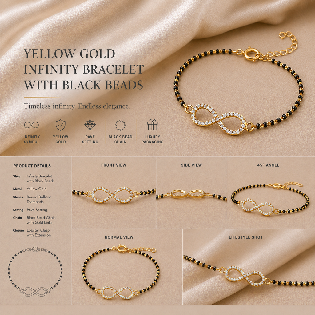 Ore 9K Gold Diamond Infinity Mangalsutra Bracelet