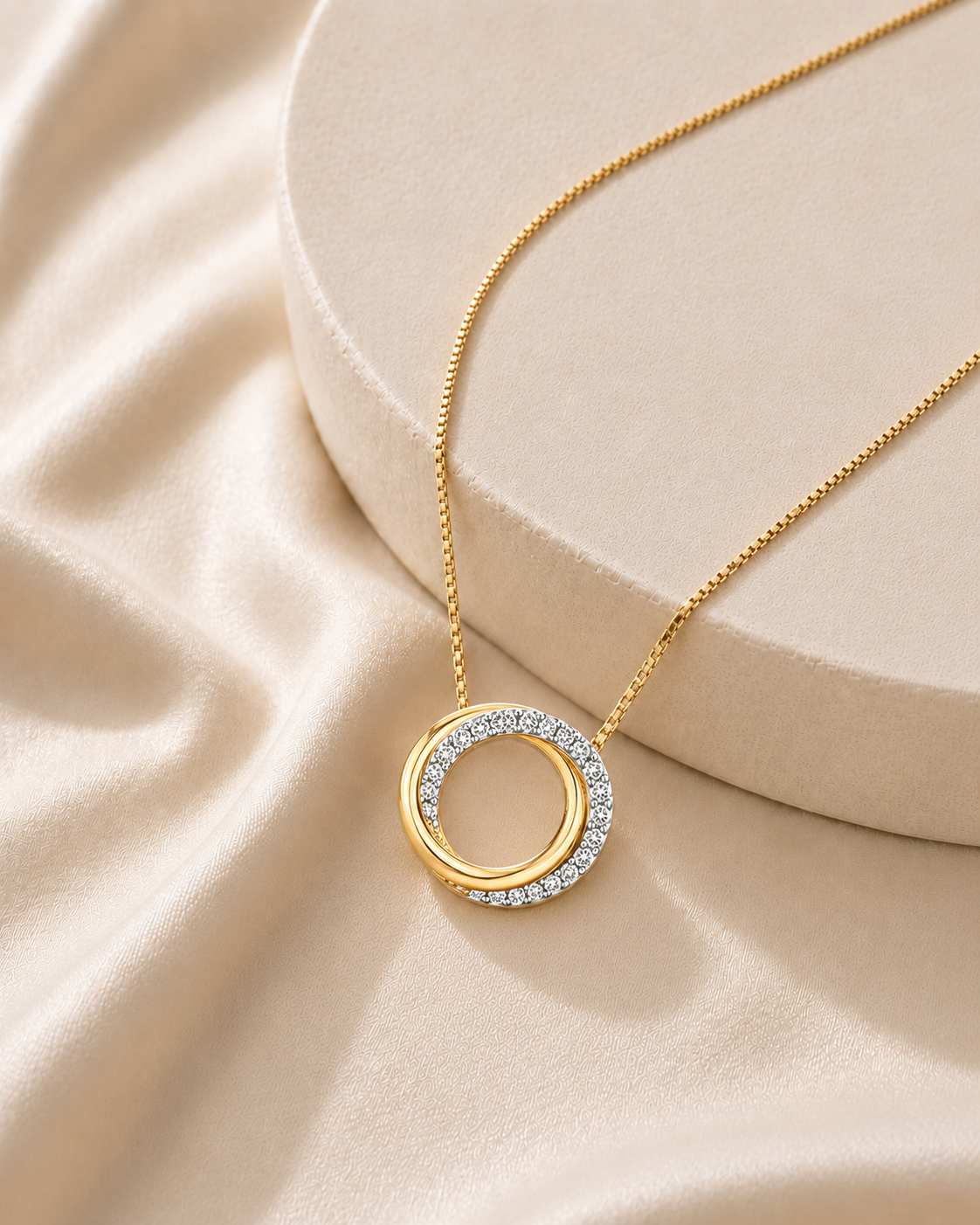 14K gold double circle diamond pendant by Oré