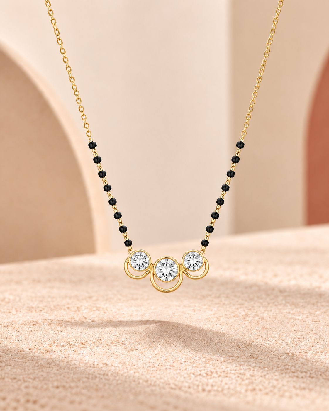 Oré 9K Gold Three-Stone Floral Mangalsutra Chain with laboratory-grown diamonds, view 1